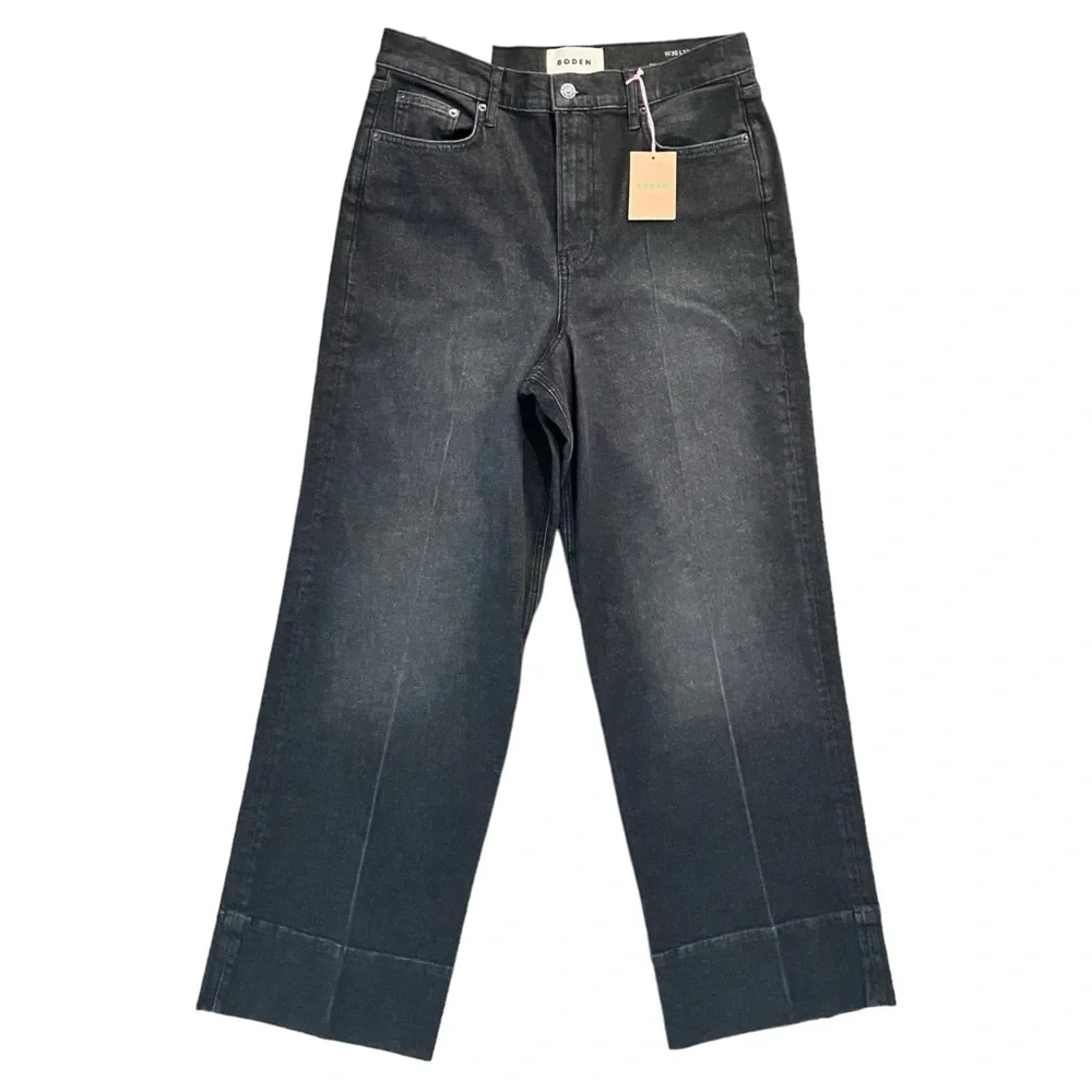 Boden Womens Size 30 High Waisted Full Length Black Straight Leg Jeans Cuffed - Picture 1 of 13